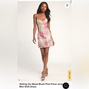 Lulus Setting the Mood Blush Pink Floral Jacques Mini Shift Dress size small NWT